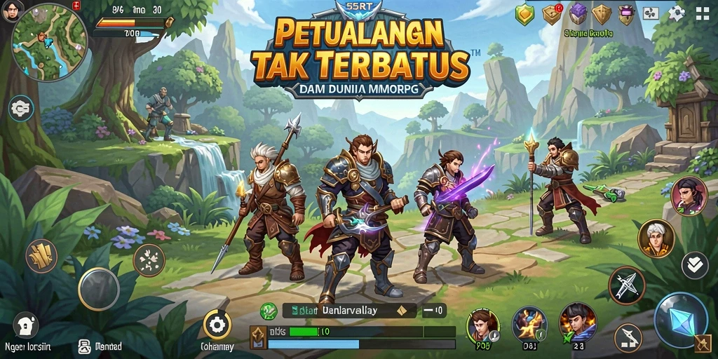 Tangkapan layar gameplay 55RT yang menampilkan aksi pertarungan epik di dunia MMORPG.
