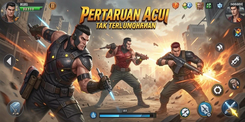 Screenshot menampilkan aksi seru dalam 8G8G dengan karakter bertarung.