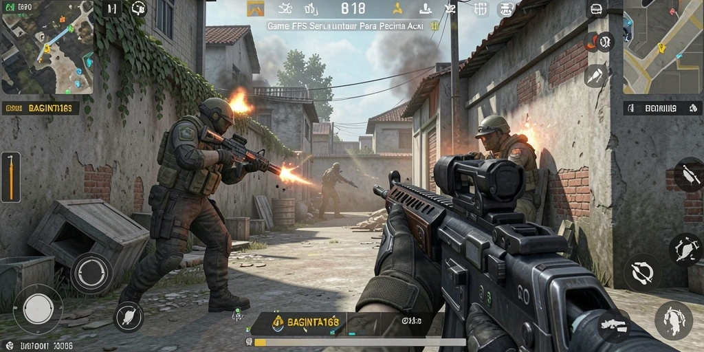 Screenshot gameplay BAGINTA168 menampilkan aksi tembak-menembak yang intens.