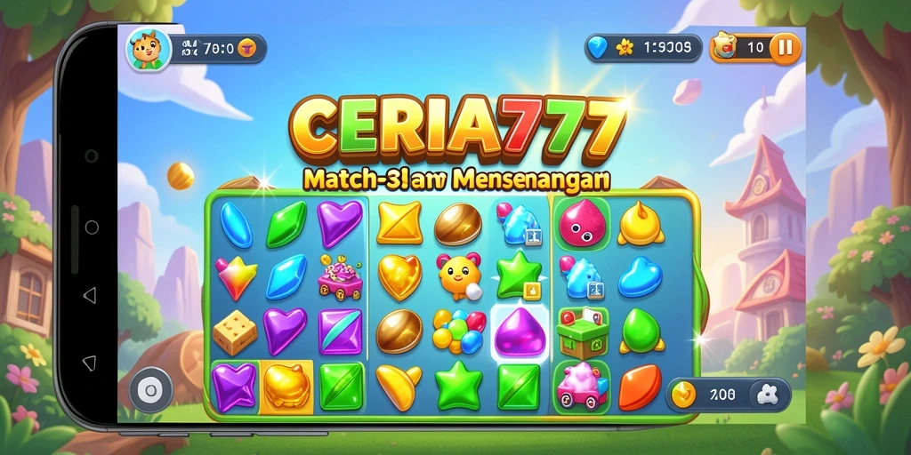 Tampilan gameplay CERIA777 dengan kombinasi warna-warna cerah dan menarik.