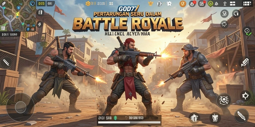 Tampilan aksi intens dalam gameplay Battle Royale GOD77.