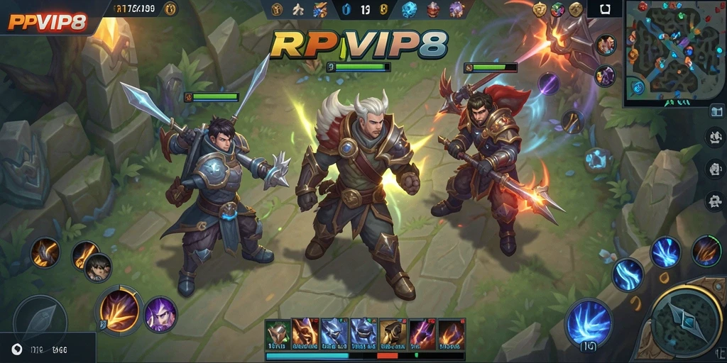Gameplay seru dalam RPVIP8 dengan karakter MOBA yang beragam.