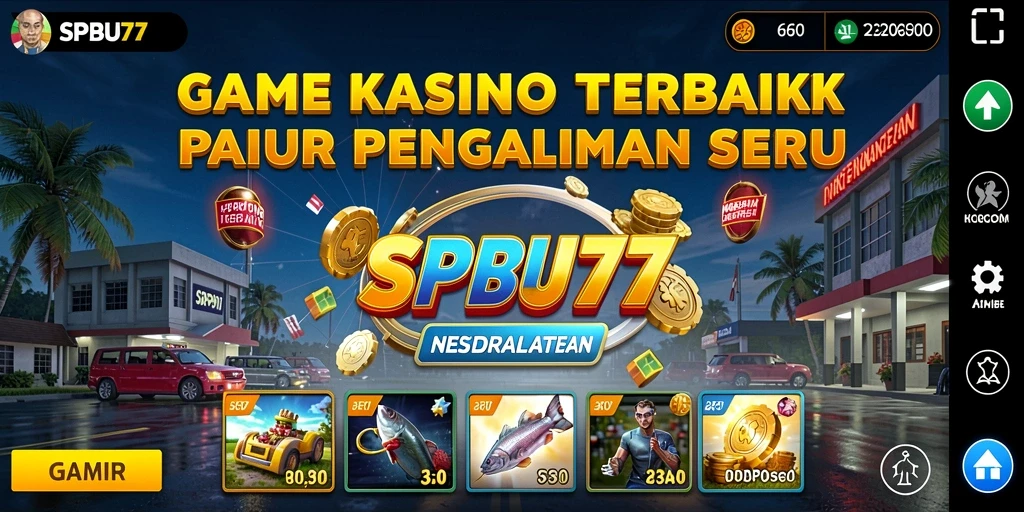 Screenshot gameplay SPBU77 menampilkan suasana Kasino yang hidup.