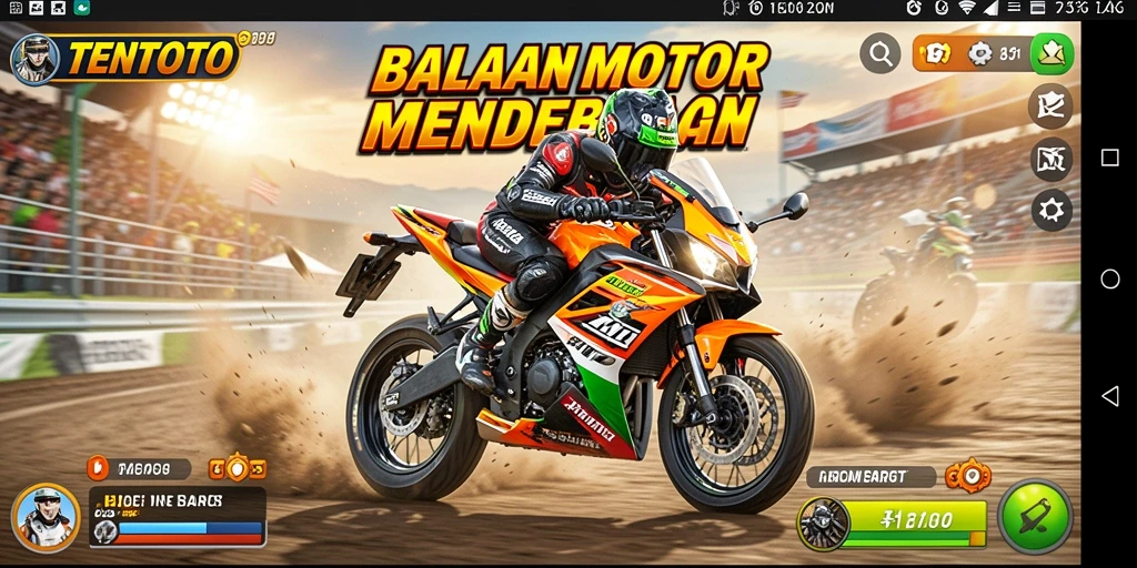 Gameplay seru TENTOTO dengan motor balap yang cepat.